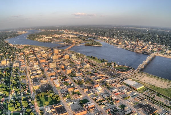 Aerial view of urban Iowa location